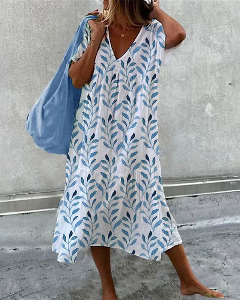 Blätterdruck Boho Midikleid
