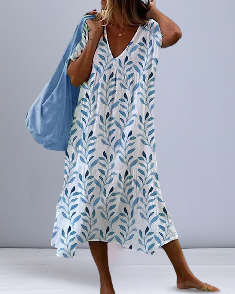 Blätterdruck Boho Midikleid