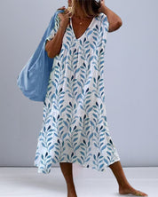 Blätterdruck Boho Midikleid