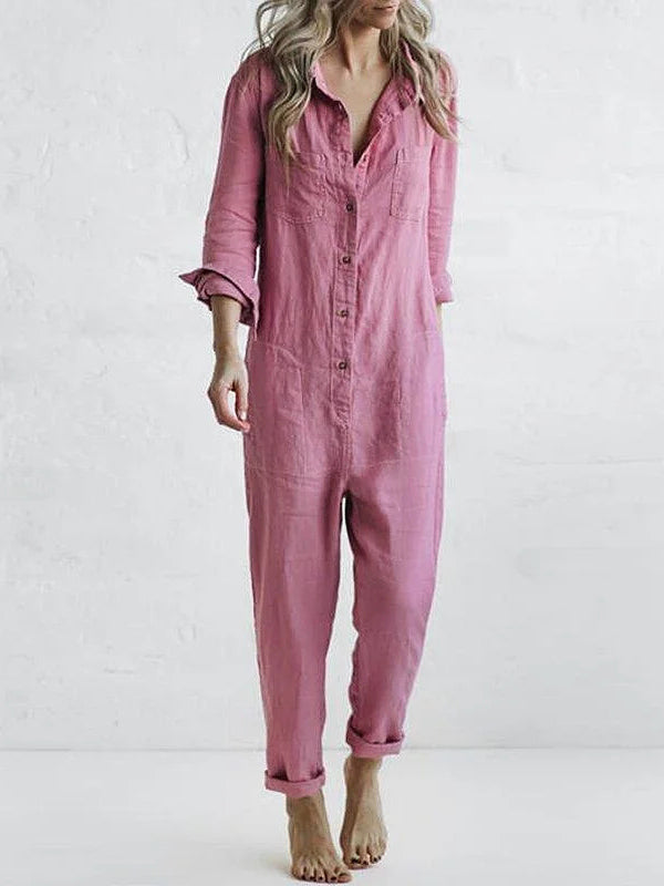 Geknöpfter langärmliger Jumpsuit
