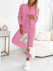 Dreiteiliges Set aus Top, Baseballjacke und hose