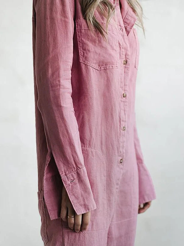 Geknöpfter langärmliger Jumpsuit