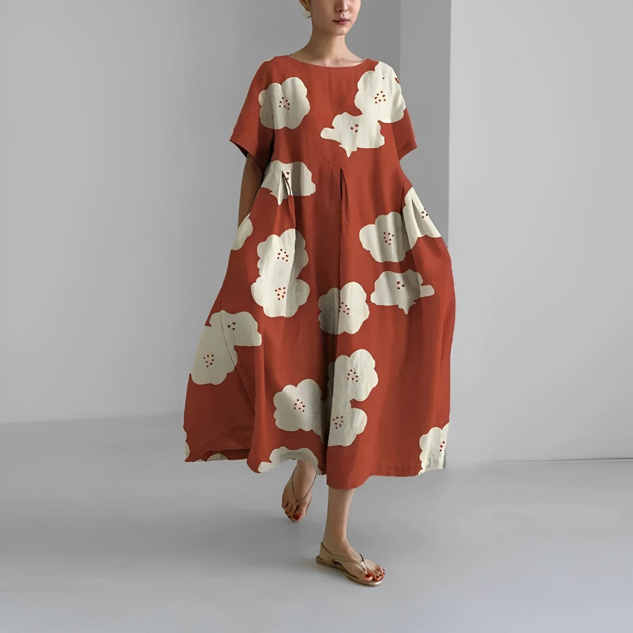 Boho Blumenk Weites Kleid