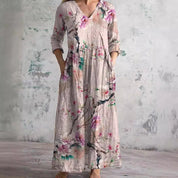 Geblümtes Maxikleid mit Dreiviertelärmeln