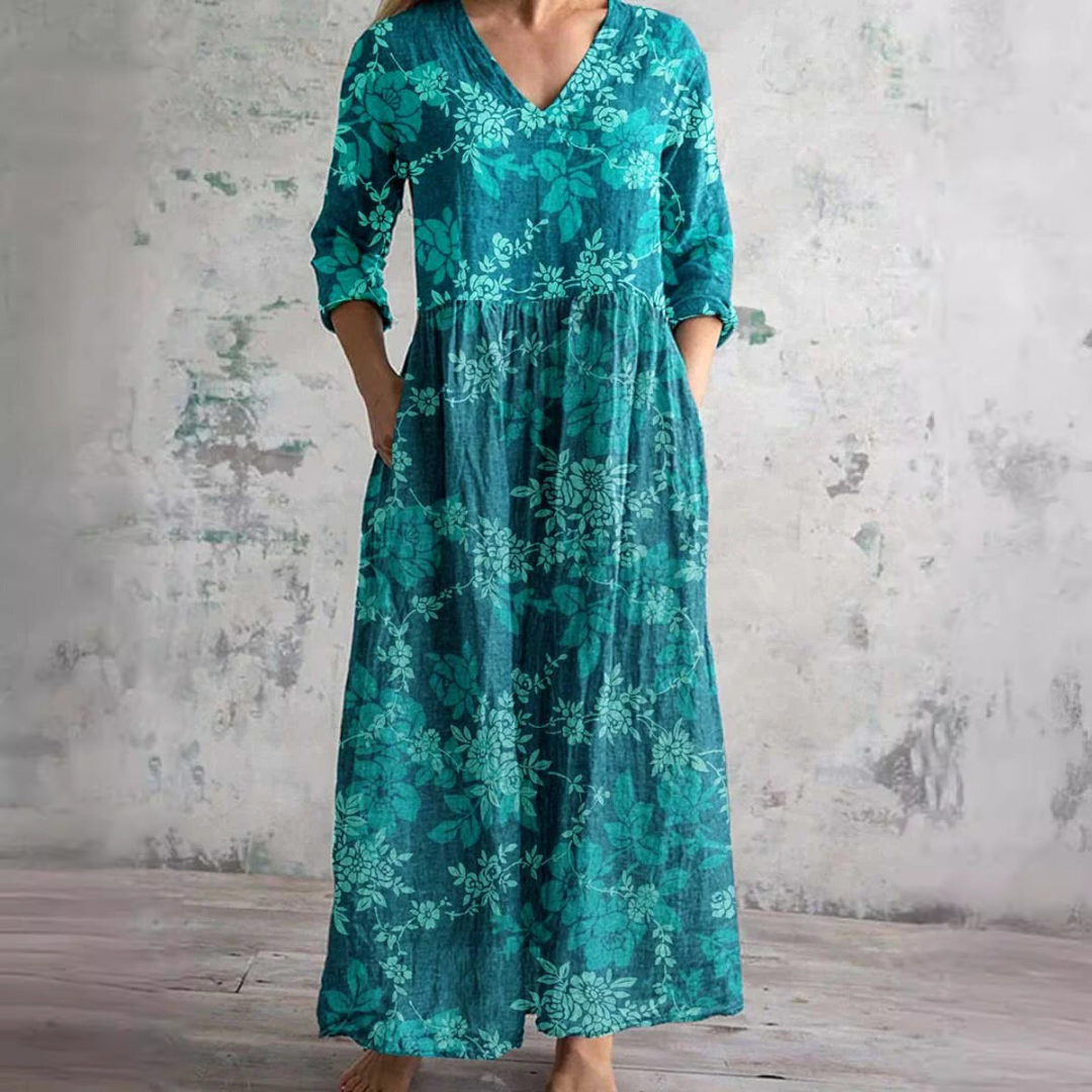 Geblümtes Maxikleid mit Dreiviertelärmeln
