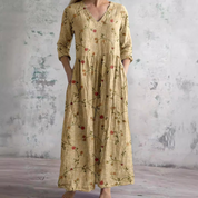 Geblümtes Maxikleid mit Dreiviertelärmeln