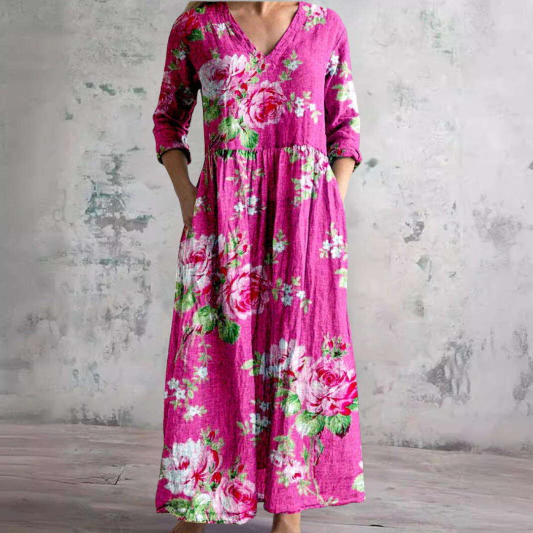 Geblümtes Maxikleid mit Dreiviertelärmeln