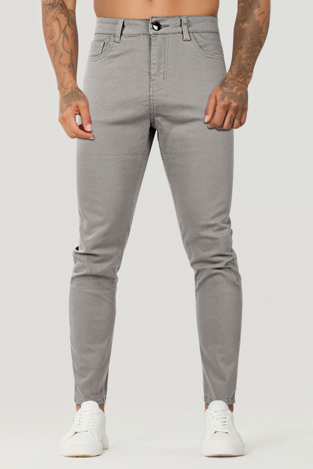 Hellgraue Schmale Herren Stretch Jeans