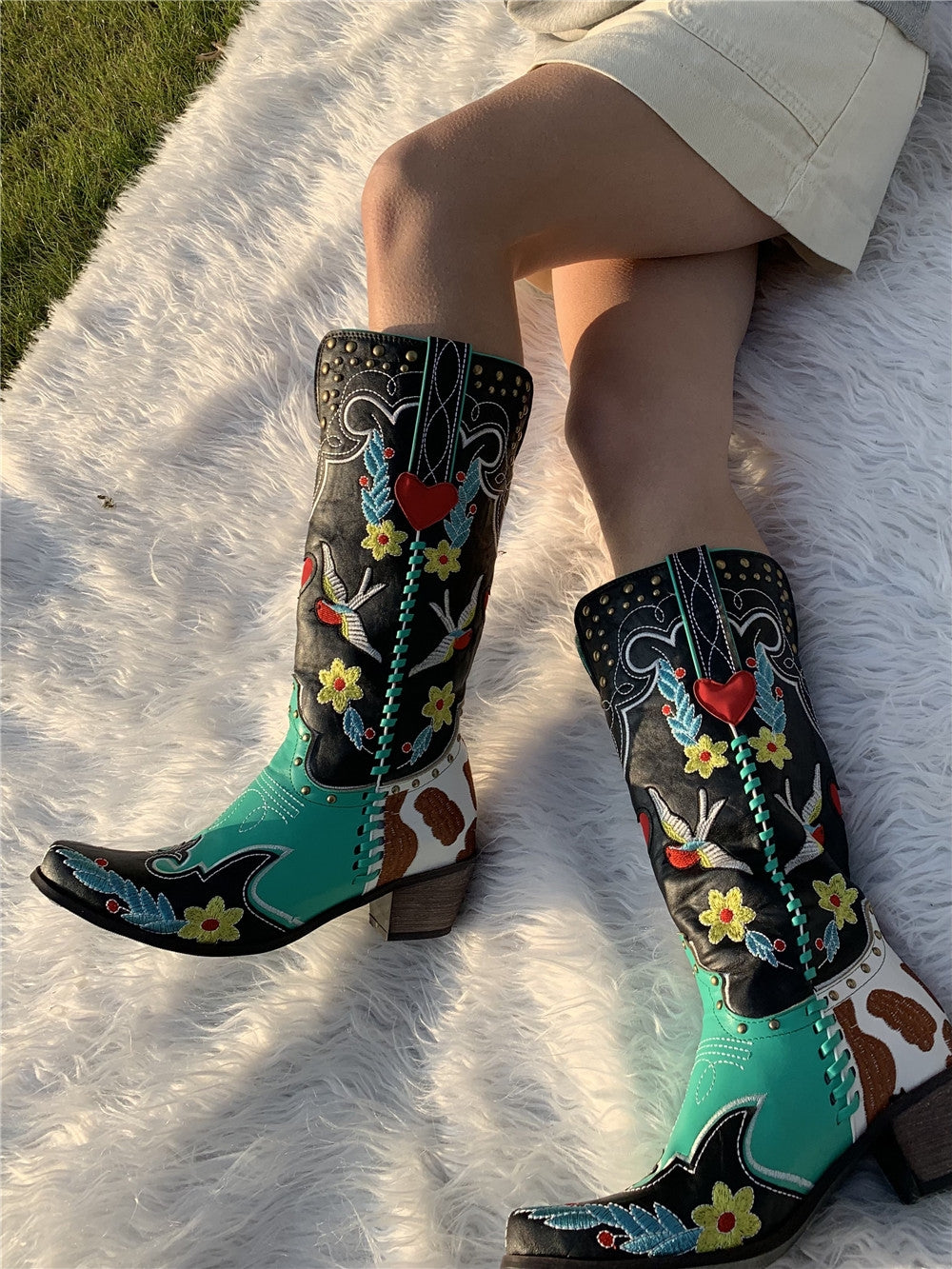 Schlupf Bestickt Cowboystiefel