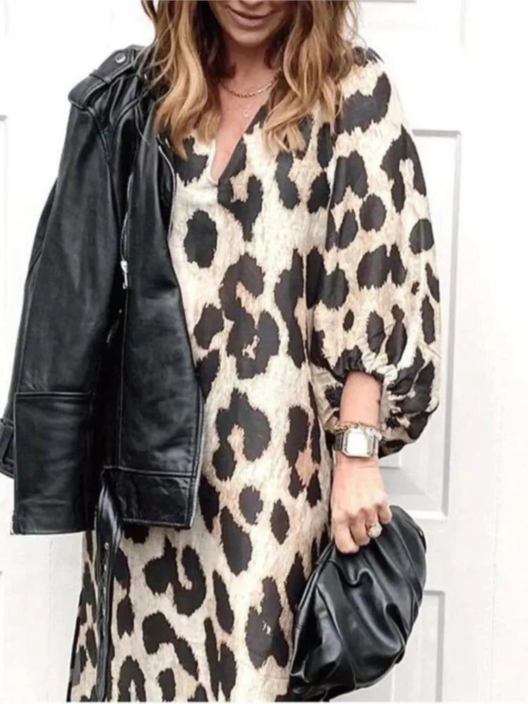 Leopardenmuster Ibiza Kleid