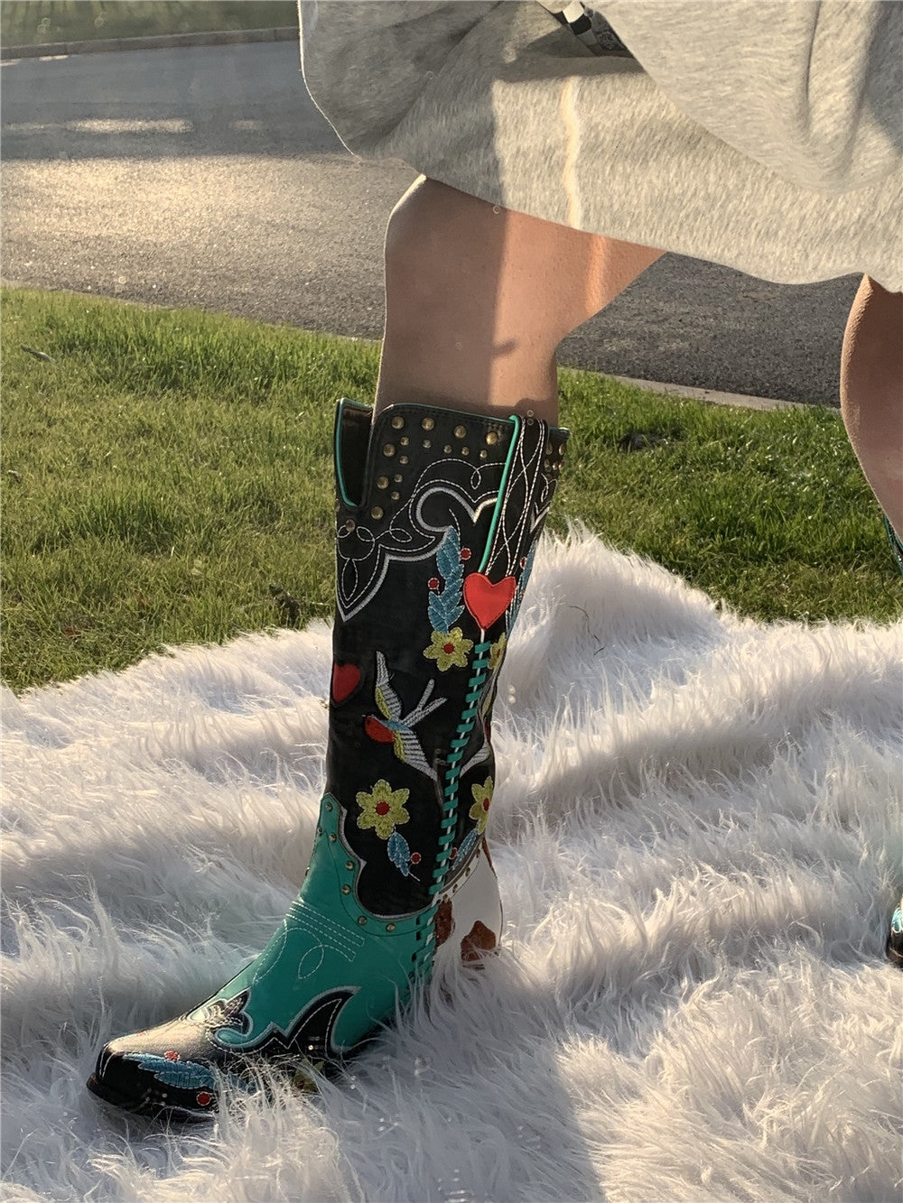 Schlupf Bestickt Cowboystiefel