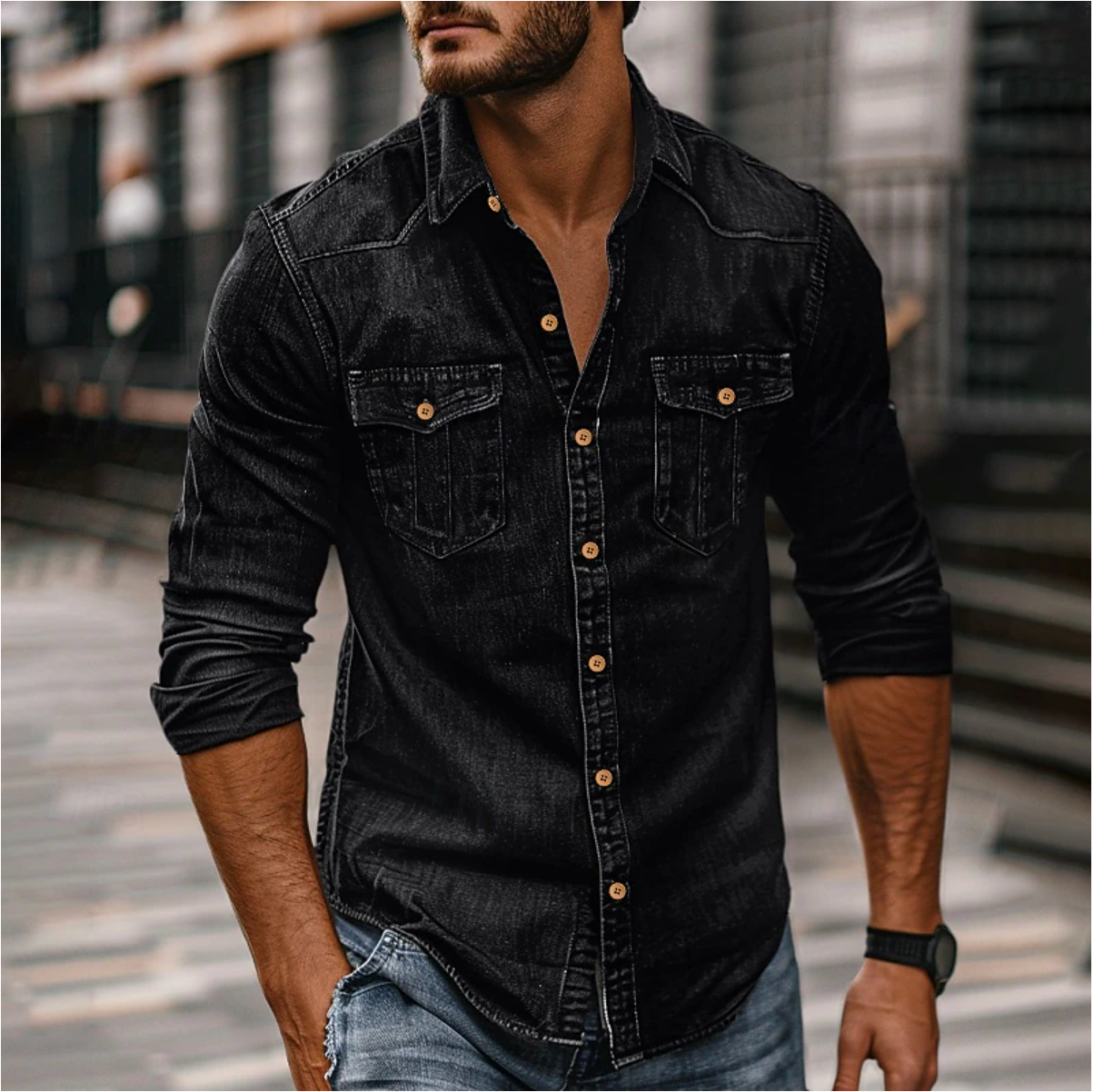 Strukturiertes Herren Jeanshemd