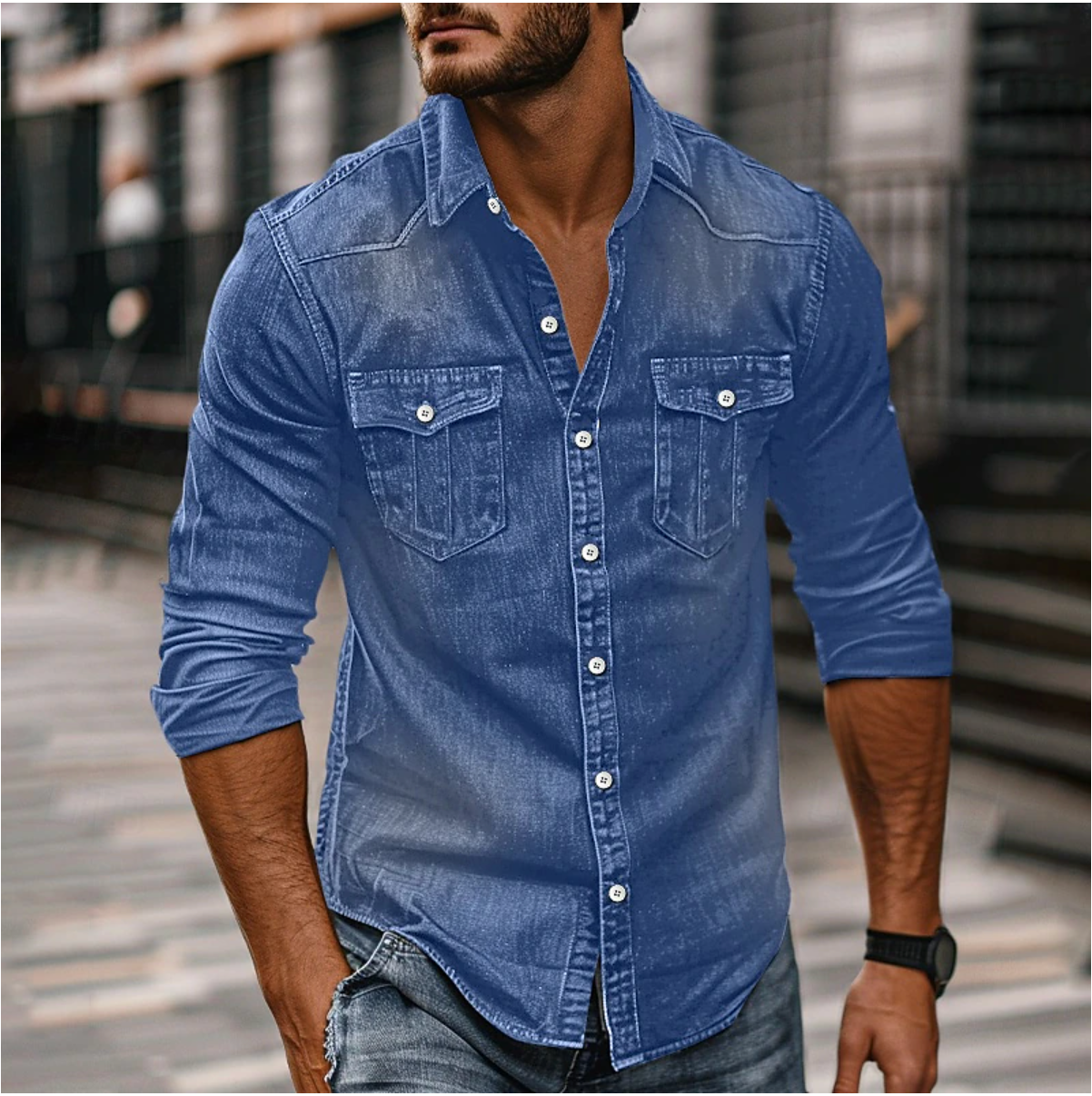 Strukturiertes Herren Jeanshemd
