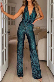 Rückenfreier Glitzer Jumpsuit