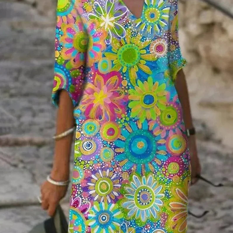 TveD2024-Zomer-Halve-Mouwen-Bloem-Vintage-Dame-Mini-Jurk-Elegante-V-Hals-Pullover-Midi-Jurk-Witte.webp