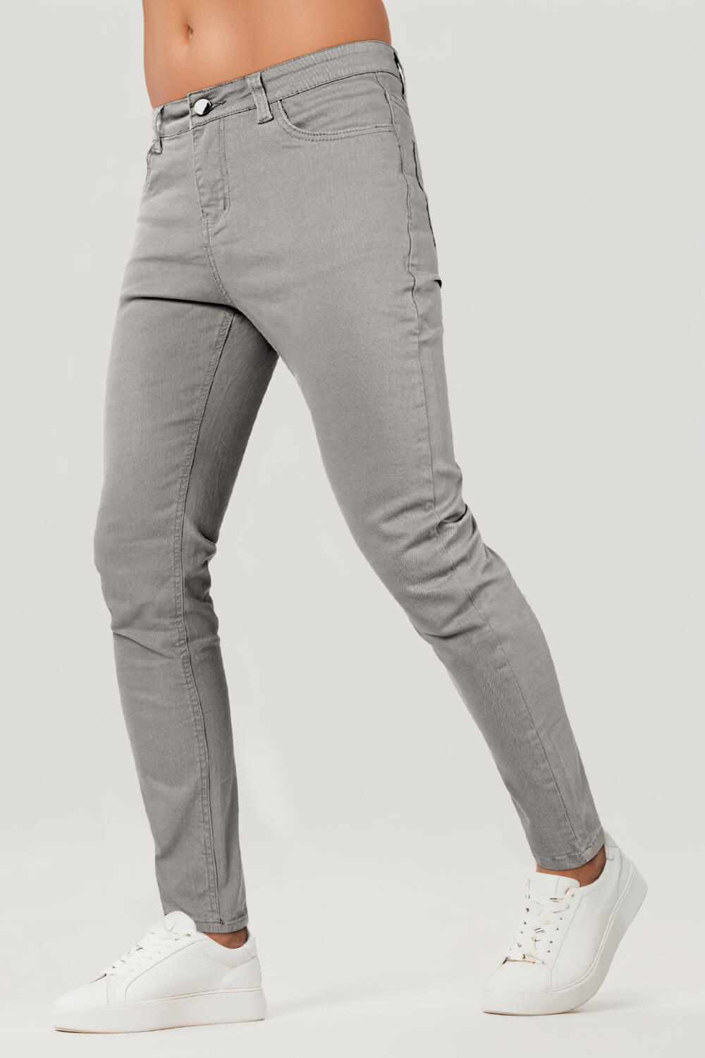 Hellgraue Schmale Herren Stretch Jeans