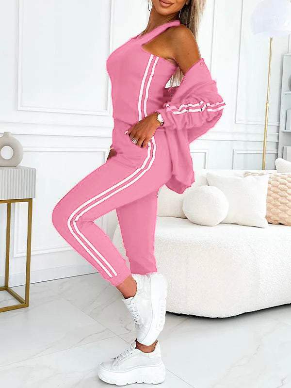 Dreiteiliges Set aus Top, Baseballjacke und hose