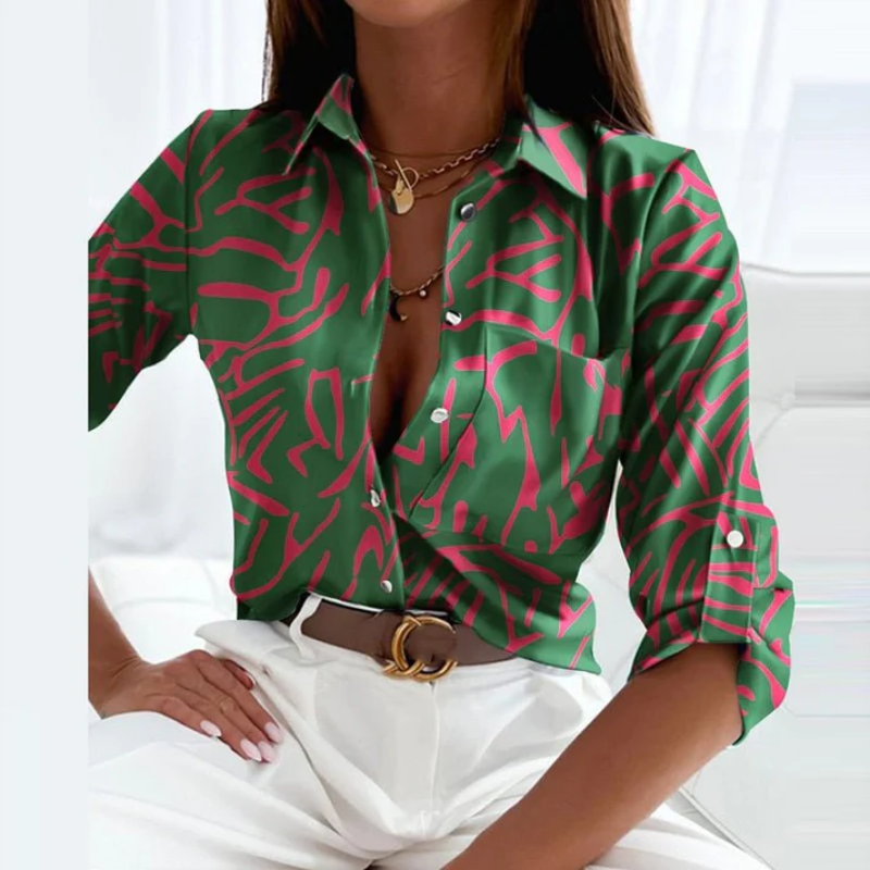 Damen Langarm Bluse mit Knopfleiste