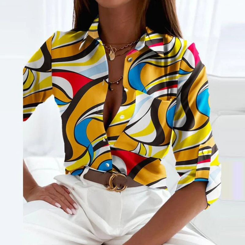 Damen Langarm Bluse mit Knopfleiste