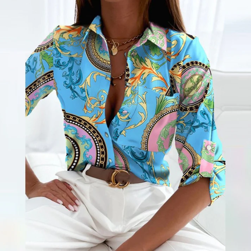 Damen Langarm Bluse mit Knopfleiste