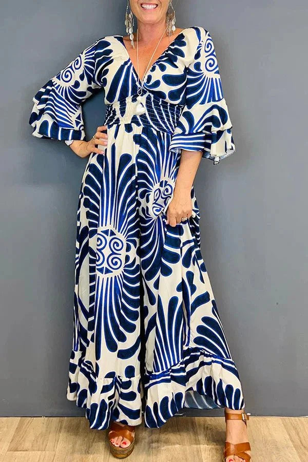 Jumpsuit mit Blumenmuster und Rüschenärmeln