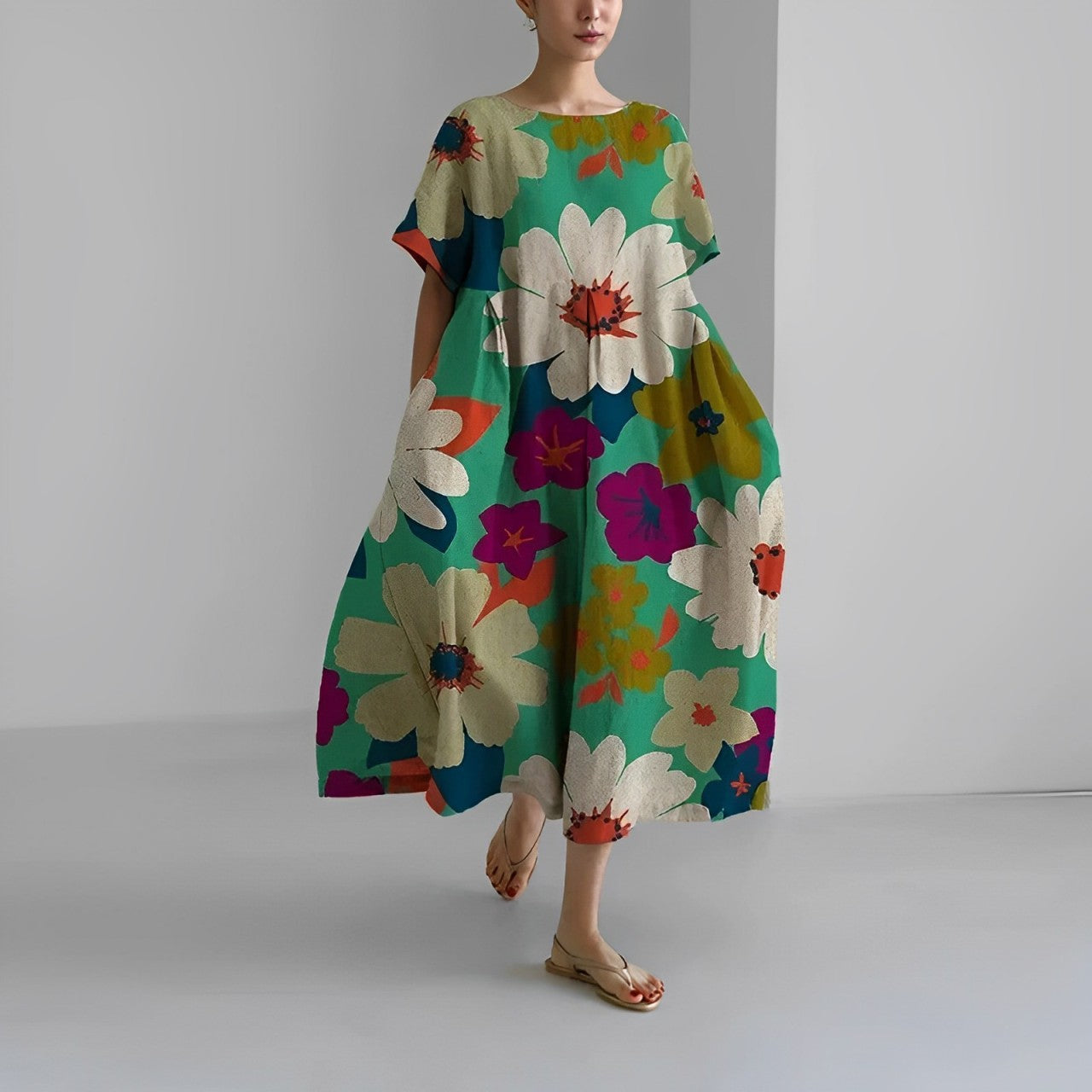 Boho Blumenk Weites Kleid