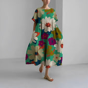 Boho Blumenk Weites Kleid