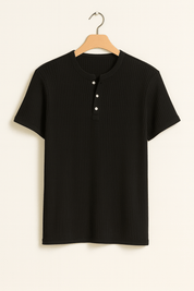 Geripptes Henley Kurzarmhemd