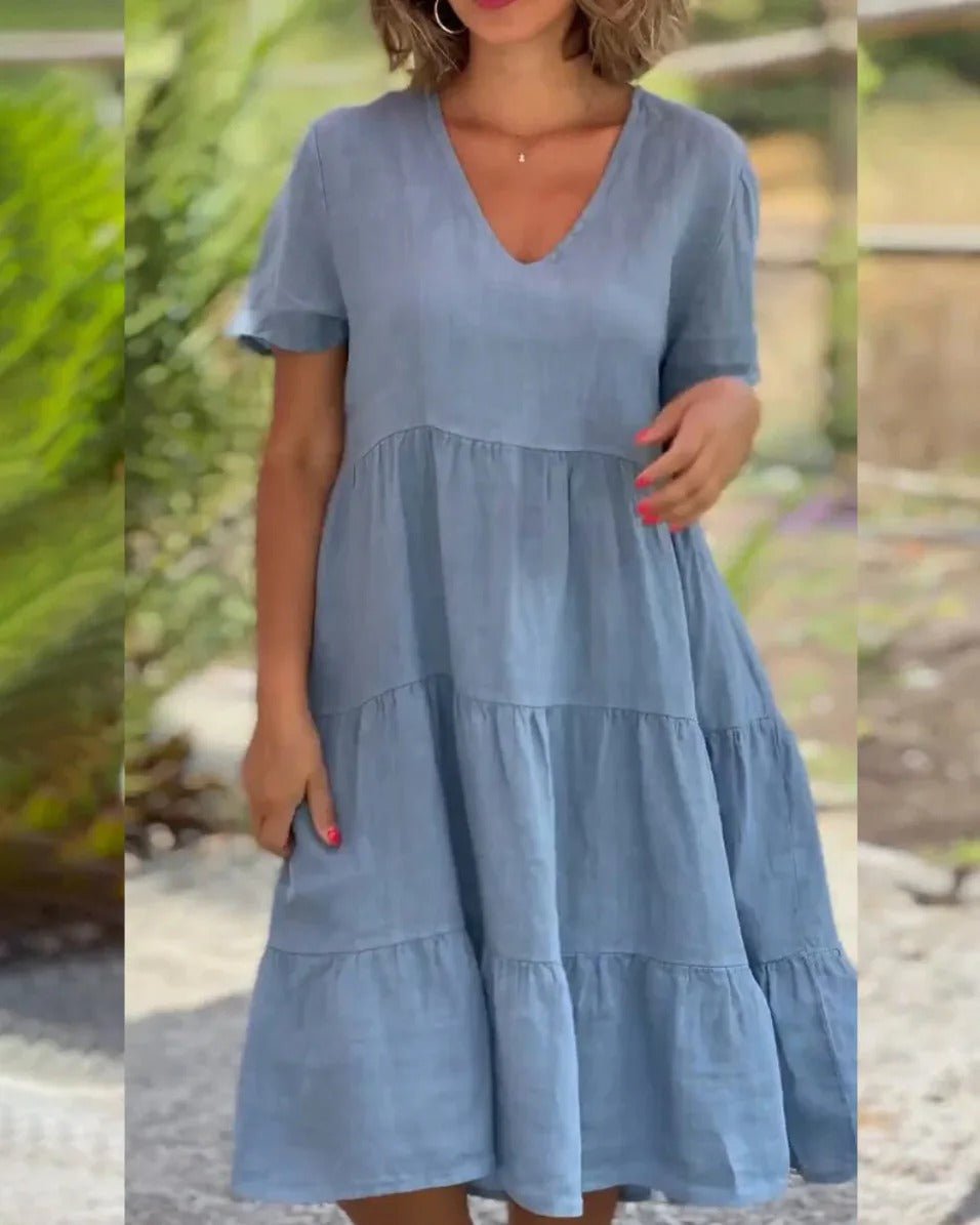 Atmungsaktives V-Ausschnitt Midikleid