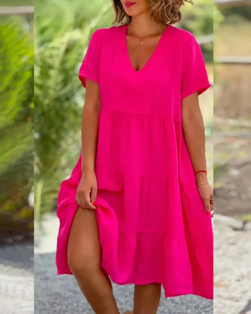 Atmungsaktives V-Ausschnitt Midikleid