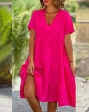 Atmungsaktives V-Ausschnitt Midikleid