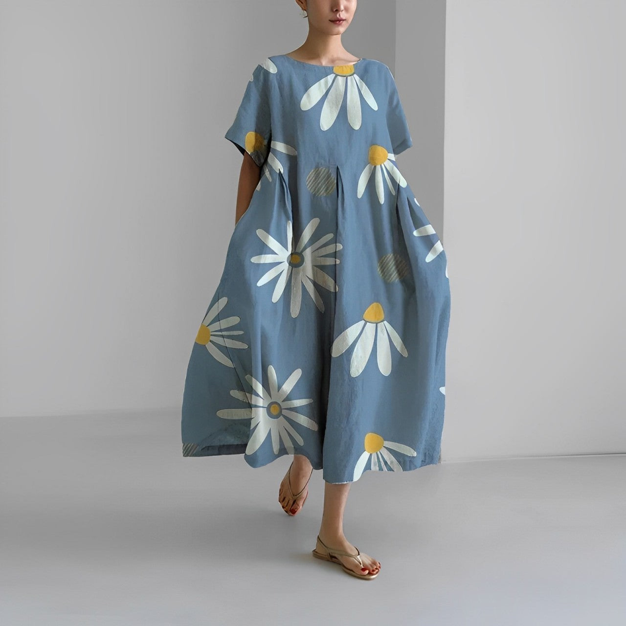 Boho Blumenk Weites Kleid